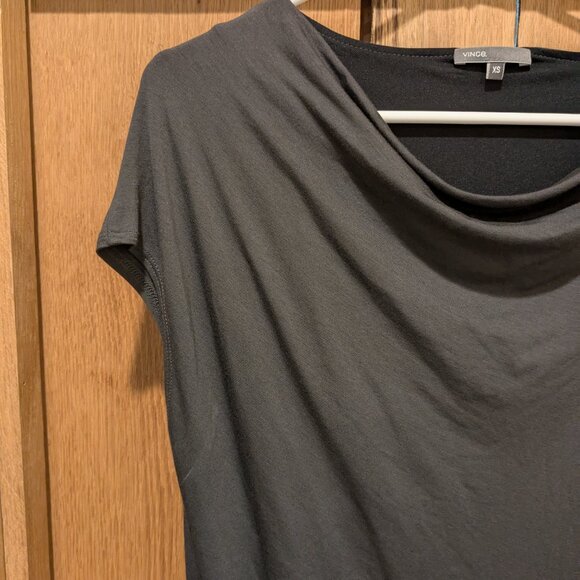 Vince Asymmetric Sleeve Sheath Dress XS Wool Blend Stretch Fit Gray Lined Boat - Picture 2 of 8